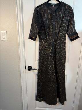 Hanh Merriman Textured Button-Down Midi Dress with Mesh Back Size 0